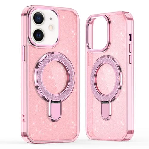Funda para Teléfono Magsafe con Soporte de Anillo Purpurina para iPhone 12/12 Pro (Rosa)