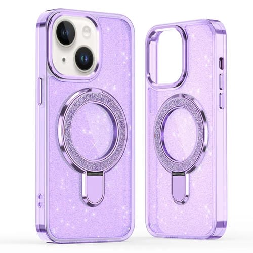 Funda para Teléfono Magsafe con Soporte de Anillo Purpurina iPhone 15 Plus (Morado)