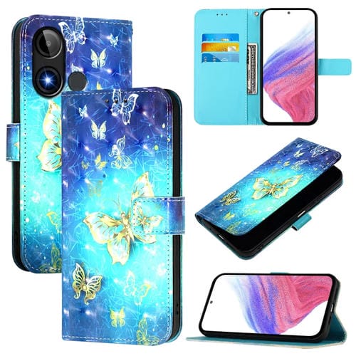 Funda de Cuero con Tapa Horizontal y Pintura 3D para Blu C9 (Mariposa Dorada)