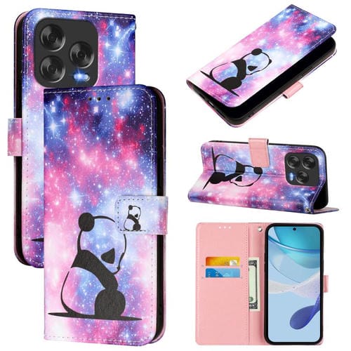 Funda de Cuero para ZTE Blade V70 con Diseño de Dibujos en Colores Lisos (Panda Bebé)
