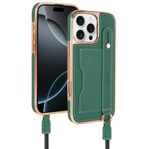 Funda para Teléfono Vietao iPhone 16 Pro Max con Ranura para Tarjeta y Correa para la Muñeca (Verde)