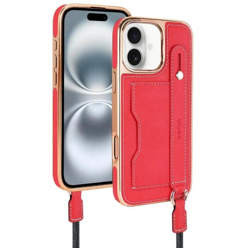 Estuche para Teléfono Vietao iPhone 16 Plus Ranura para Tarjeta Correa de Muñeca (Rojo)