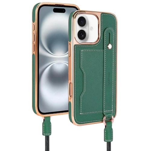 Estuche para Teléfono Vietao iPhone 16 Ranura para Tarjeta Correa de Muñeca (Verde)