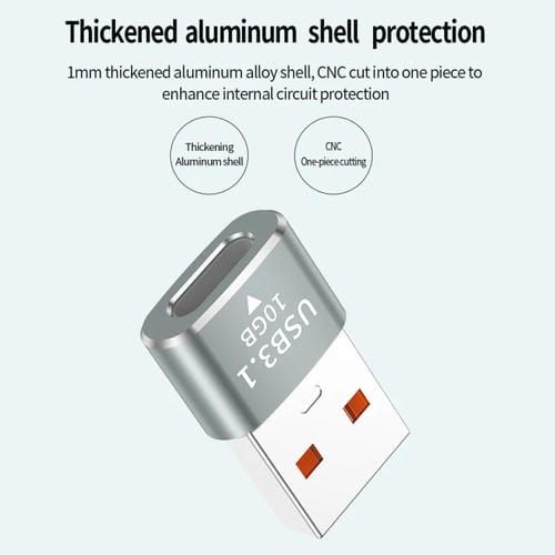 Adaptador Mini OTG USB 3.1 Macho A a USB-C Hembra 120 W 10 Gbps (Plateado)