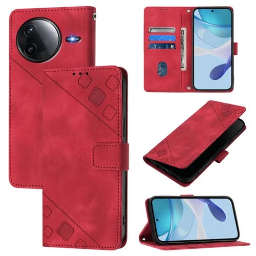 Funda de Cuero con Relieve y Tacto de Piel para Redmi K80 5G/K80 Pro 5G (Roja)