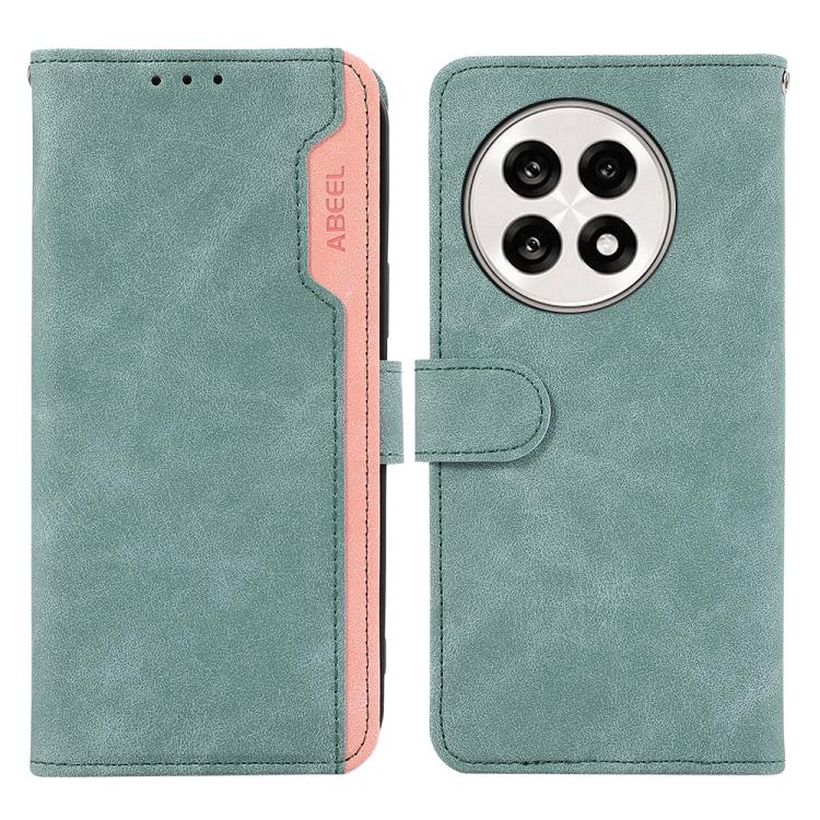 Funda de Cuero con Bloqueo de Color Abeel para OnePlus 13R Global (Cian-Rosa)
