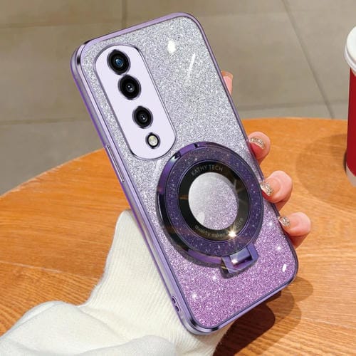 Funda TPU con Soporte Redondo y Purpurina Degradada para Honor 70 Pro (Morado)