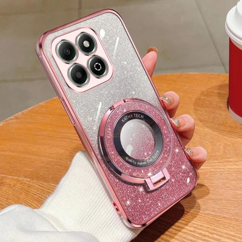 Funda para Teléfono Honor X6B TPU con Soporte Redondo y Purpurina Degradada (Rosa)