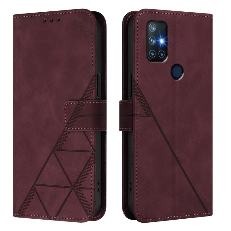 Funda de Cuero con Tapa y Relieve 3D para OnePlus Nord N10 5G (Rojo Vino)