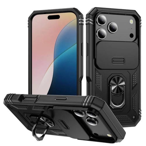 Funda deslizante de TPU + PC con soporte para iPhone 17 Pro Max (negro)