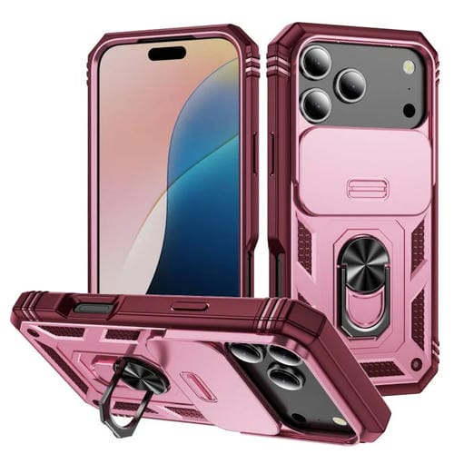 Funda deslizante de TPU + PC con soporte para iPhone 17 Pro (rosa y rojo rosa)