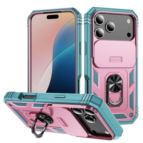 Funda deslizante de TPU + PC con soporte para iPhone 17 Pro (rosa y verde)