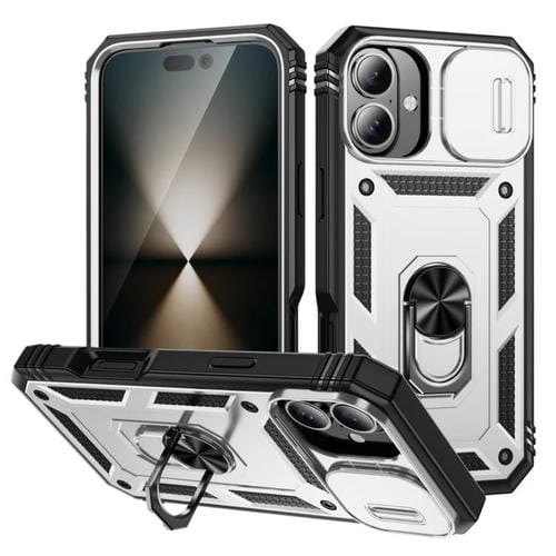 Funda deslizante de TPU + PC con soporte para iPhone 17 (blanco y negro)