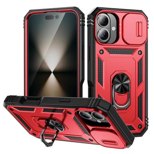 Funda deslizante de TPU + PC con soporte para iPhone 17 (rojo y negro)