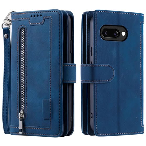 Funda de Cuero con Cremallera y Cordón para Google Pixel 9A (Azul)