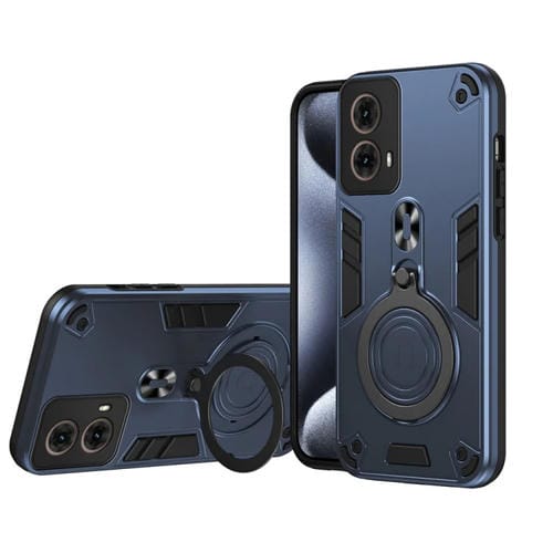 Funda híbrida TPU Motorola Moto G85 con Soporte Giratorio 360° y Anillo de Metal (Azul Marino)