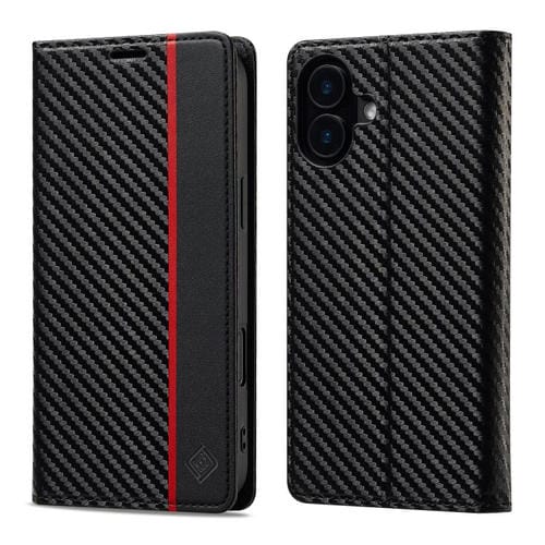 Funda de cuero de fibra de carbono LC.IMEEKE para iPhone 17 (vertical negra)
