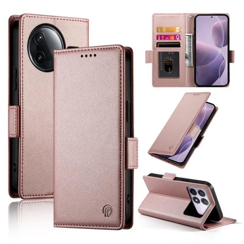 Funda de cuero esmerilado magnético con hebilla lateral para Redmi K80/K80 Pro (oro rosa)