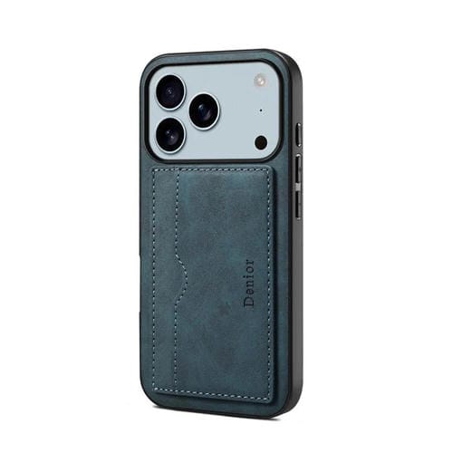 Funda de PU Denior D08 para iPhone 17 Pro con ranura para una sola tarjeta (azul)