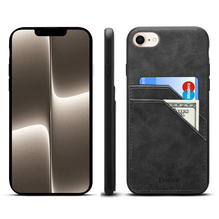 Funda Trasera PU Denior D09 con Ranura para Dos Tarjetas para iPhone 16E (Negra)