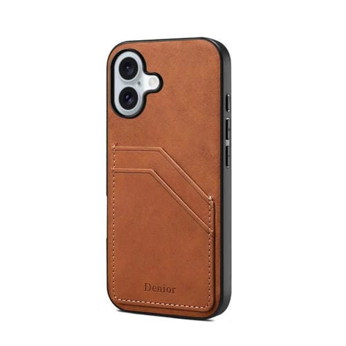 Funda trasera de PU Denior D09 para iPhone 17 con ranura para dos tarjetas (marrón)