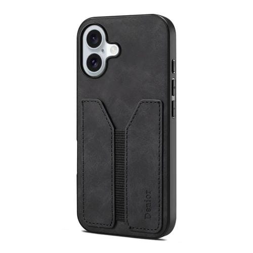 Funda trasera de PU con ranura para tarjeta elástica para iPhone 17 Denior D07 DV (negra)