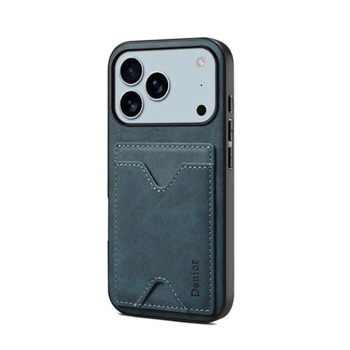 Funda trasera de PU Denior D06 para iPhone 17 Pro, con ranura para tarjetas (azul)