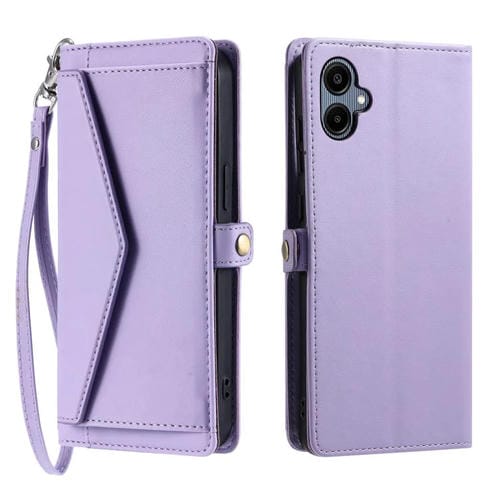 Funda de cuero tipo cartera con ranura para múltiples tarjetas y cordón para Samsung Galaxy A07 4G (morado)