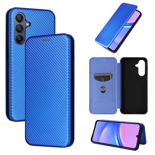 Funda de cuero con textura de fibra de carbono para Samsung Galaxy A17 5G (azul)