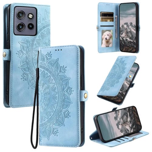 Funda de Piel con Relieve Totem para Motorola Edge 50 Neo Skin Feel (Azul)