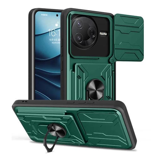 Funda deslizante de TPU y PC con ranura para tarjetas para Xiaomi Poco F7 Pro (verde oscuro)