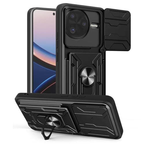 Funda deslizante de TPU y PC con ranura para tarjetas para Xiaomi Poco F7 Ultra (negro)