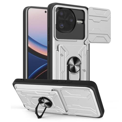 Funda deslizante de TPU y PC con ranura para tarjetas para Xiaomi Poco F7 Ultra (blanca)