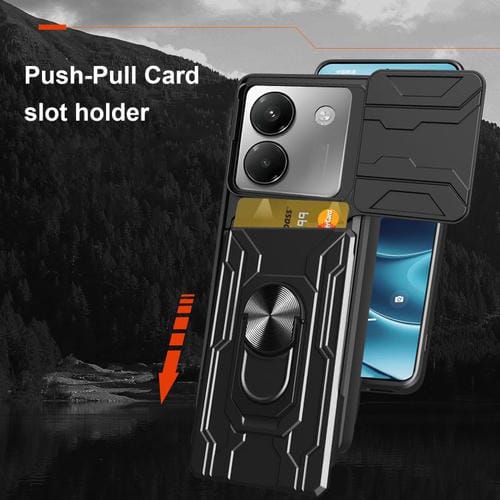 Funda deslizante de TPU y PC con ranura para tarjetas para Xiaomi Poco M7 Pro 5G (gris)