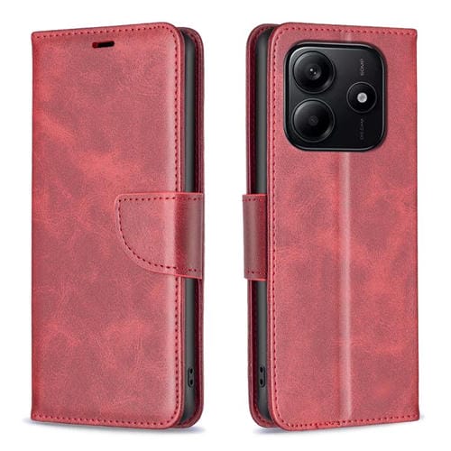 Funda de Cuero con Tapa de Color Puro con Textura de Piel de Cordero para Redmi Note 14 4G (Rojo)