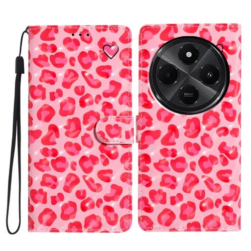 Funda de Cuero con Estampado 3D para Redmi A4 5G (Estampado de Leopardo Rosa)