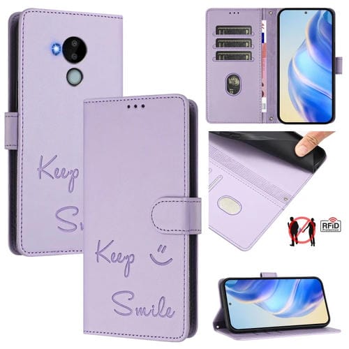 Funda de Cuero Rfid con Relieve Sonriente para Nokia C30 (Morado Claro)