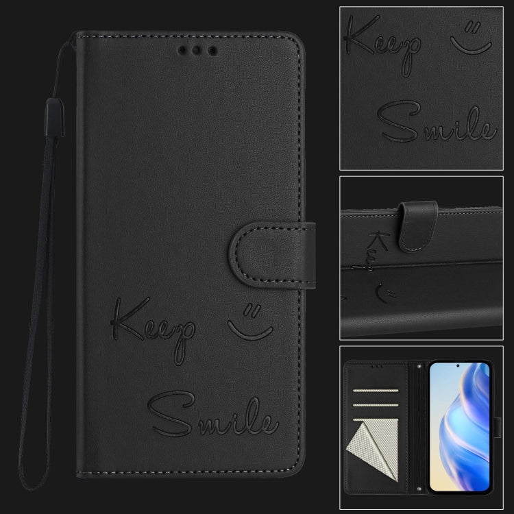 Funda de Cuero Rfid con Relieve Sonriente para OnePlus Nord N10 5G (Negra)