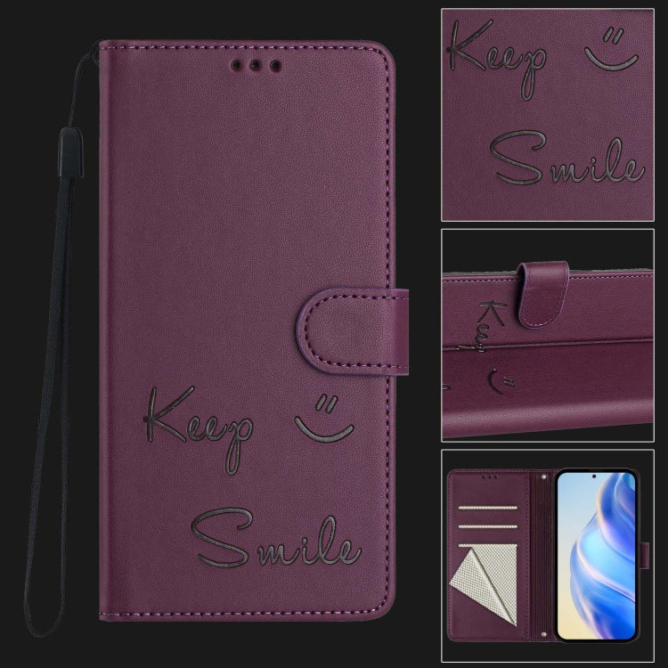 Funda de Cuero Rfid con Relieve Sonriente para OnePlus Nord N10 5G (Violeta)