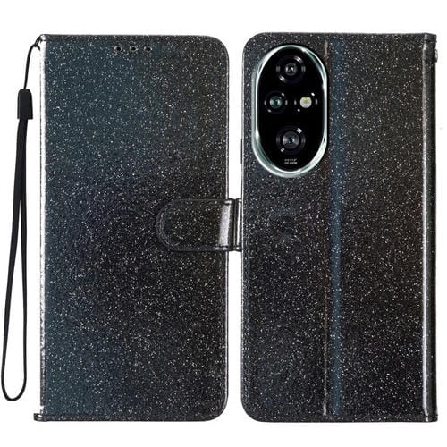 Funda de Cuero con Tapa y Purpurina para Honor 200 Pro (Negra)