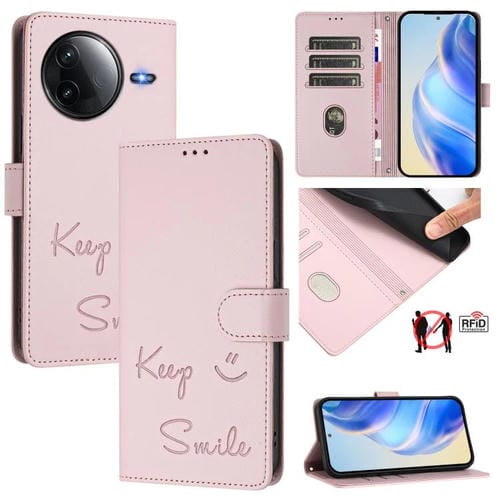 Funda de Cuero Rfid con Relieve Sonriente para Redmi K80 5G/K80 Pro 5G (Rosa)