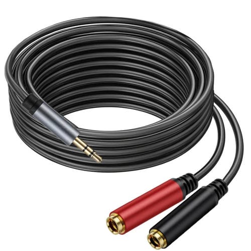 Cable Adaptador Audio Divisor en Y 3,5 mm TRS a 2x 6,35 mm Hembra para Portátil (Negro) 5 m