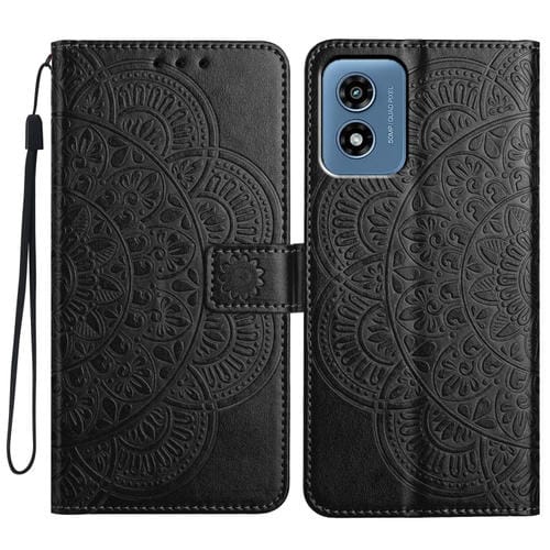 Funda de Piel con Relieve Floral para Motorola Moto G Play 2024 (Negra)