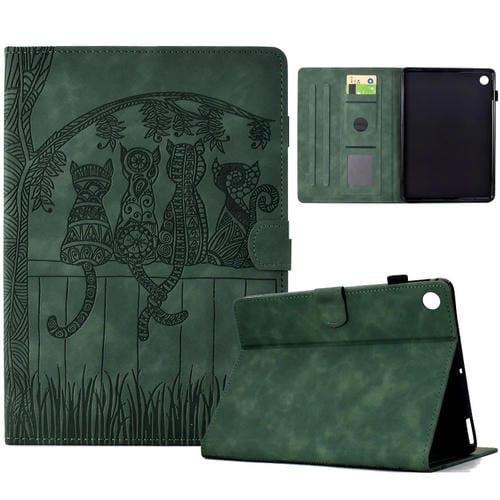 Funda para Tablet Samsung Galaxy Tab A8 10.5 (2021) X205 con Relieve de Gatos (Verde)