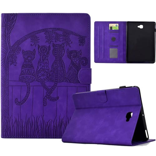 Funda Inteligente de Cuero Samsung Galaxy Tab a 10.1 T580 (Morado) con Relieve de Gatos