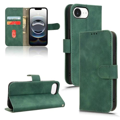 Funda de Cuero con Tapa Magnética para iPhone 16E (Verde)