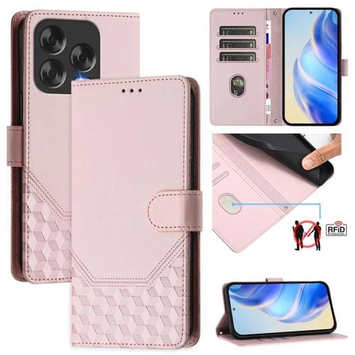 Funda de Cuero Rfid para ZTE Blade V70 con Diseño de Panal y Relieve (Rosa)