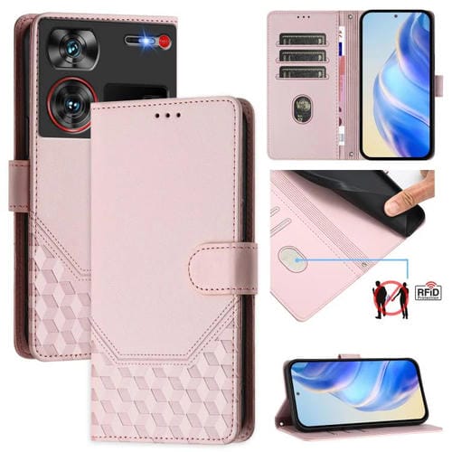 Funda de Cuero Rfid con Relieve en Panal para ZTE Nubia Z60 Ultra (Rosa)