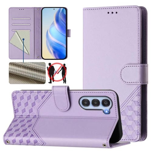 Funda de Cuero Rfid con Relieve en Panal para ZTE Nubia S 5G A403Zt (Morado Claro)