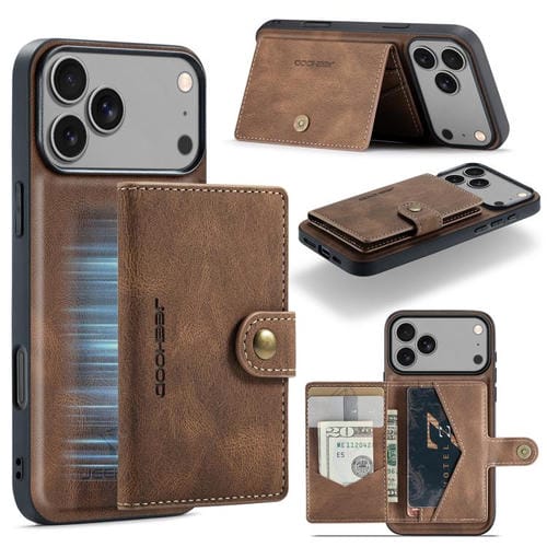 JEEHOOD J01 - Funda magnética desmontable estilo billetera para iPhone 17 Pro Max (marrón)